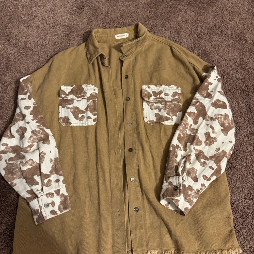 Tan and Brown Button Down Shirt with Tactical Style